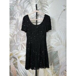 Lillie Rubin Silk Beaded Fit And Flare Dress Black Small